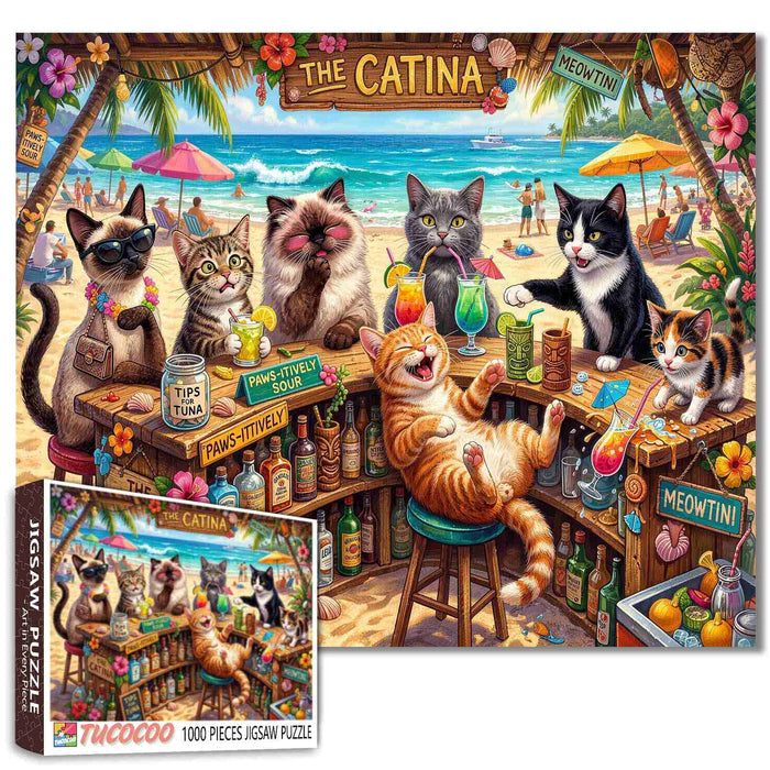 Beachside Cat Cocktail Party Jigsaw Puzzle