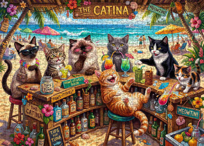 Beachside Cat Cocktail Party Jigsaw Puzzle