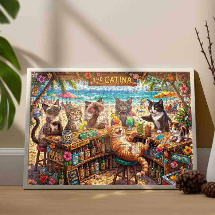 Beachside Cat Cocktail Party Jigsaw Puzzle
