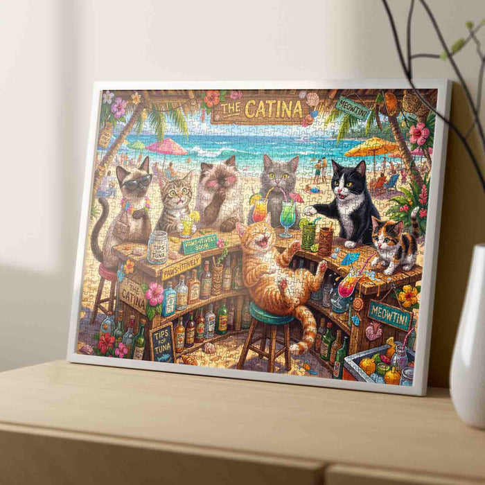 Beachside Cat Cocktail Party Jigsaw Puzzle