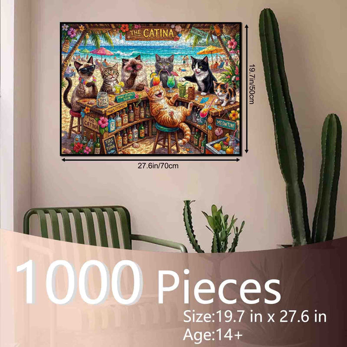 Beachside Cat Cocktail Party Jigsaw Puzzle
