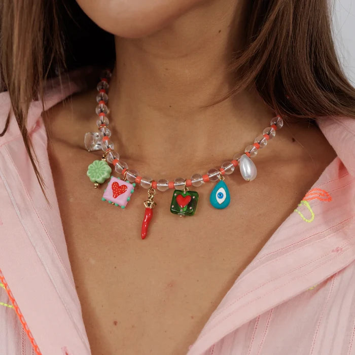 Beaded Heart Charm Necklace