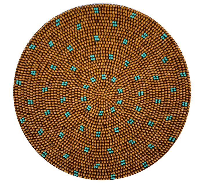 Beaded Placemat, Dark Wood & Turquoise