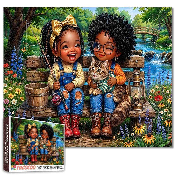 Best Friends Fishing Day Riverside Jigsaw Puzzle