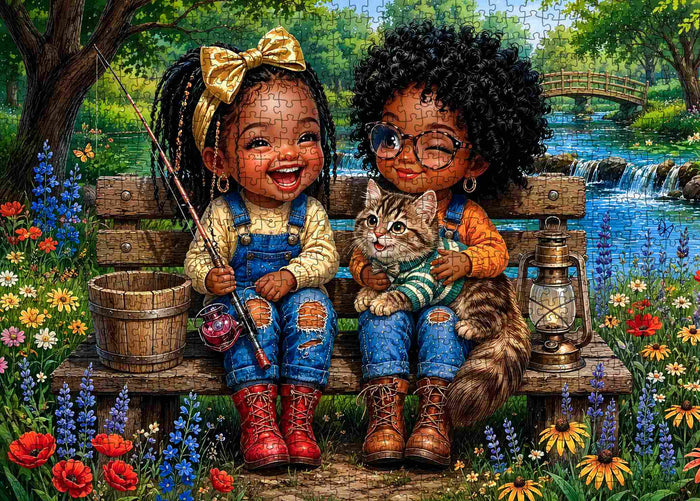 Best Friends Fishing Day Riverside Jigsaw Puzzle