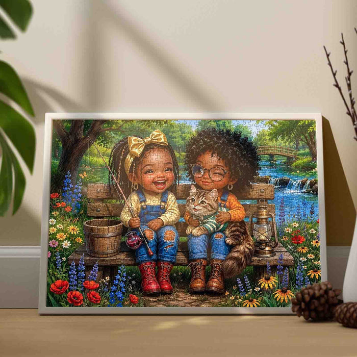 Best Friends Fishing Day Riverside Jigsaw Puzzle