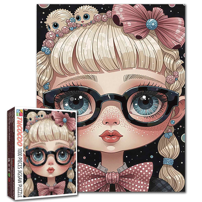 Big-Eyed Girl with Candy Braids Jigsaw Puzzle