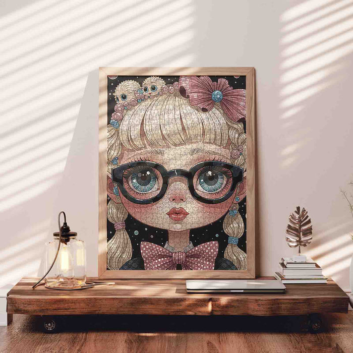 Big-Eyed Girl with Candy Braids Jigsaw Puzzle