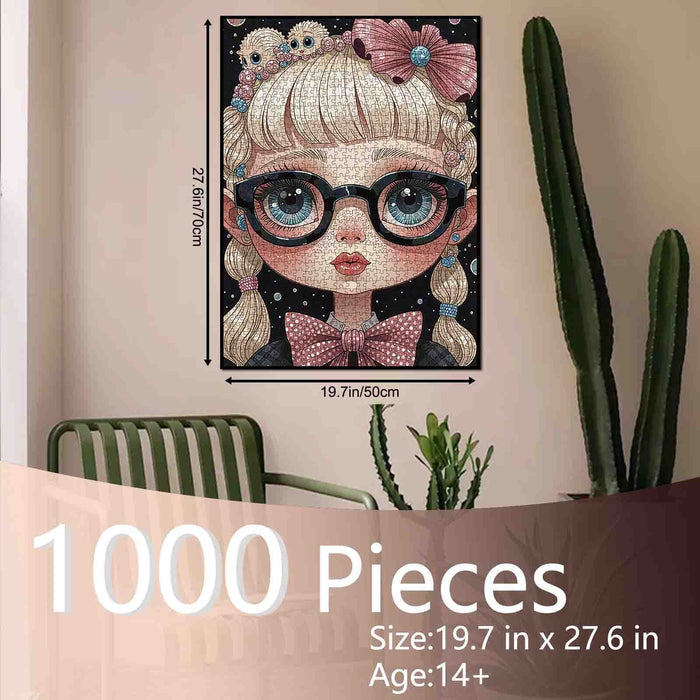 Big-Eyed Girl with Candy Braids Jigsaw Puzzle