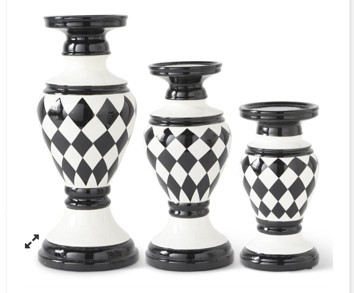 Black and white harlequin ceramic candlesticks