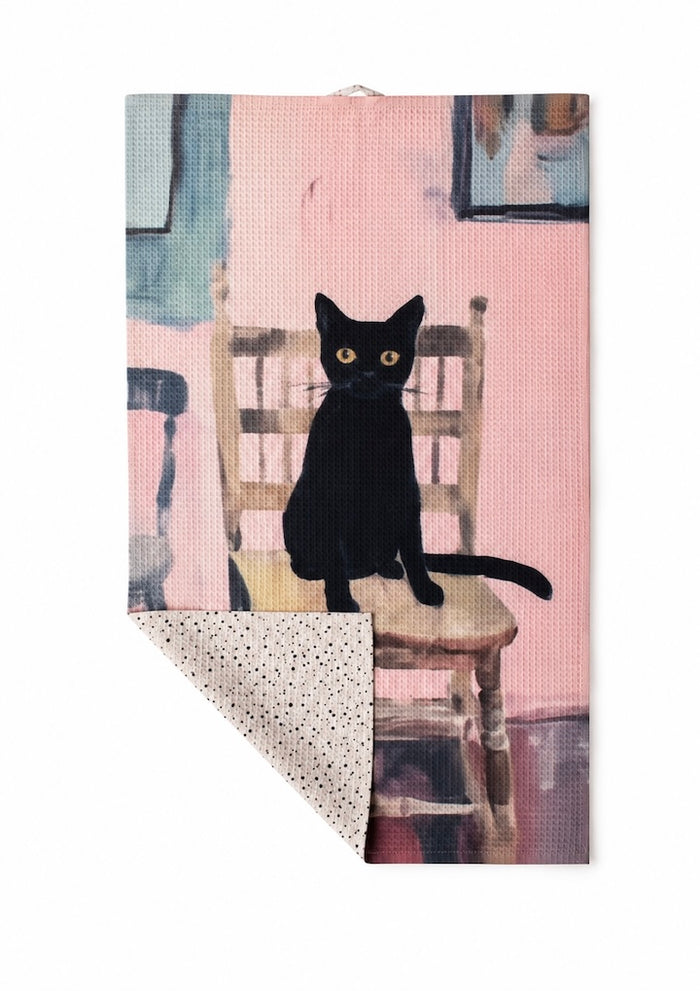 Black Cat two sided recycled microfiber tea towel