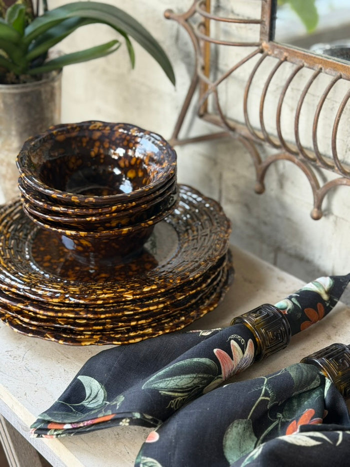Black Floral Linen Napkins