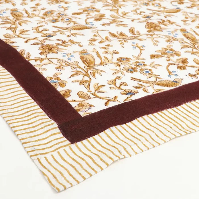 Block Printed Linen Rectangular Tablecloth