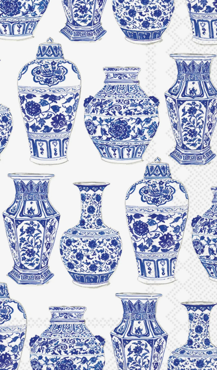Blue and White Urns 16 Count Guest Towel