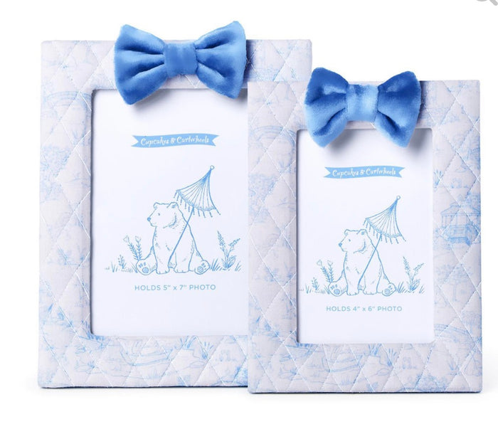 Blue Animal Toile Quilted Photo Frames with Bow