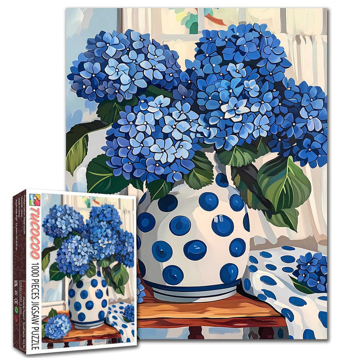 Blue Hydrangea Polka Dot Vase Jigsaw Puzzle