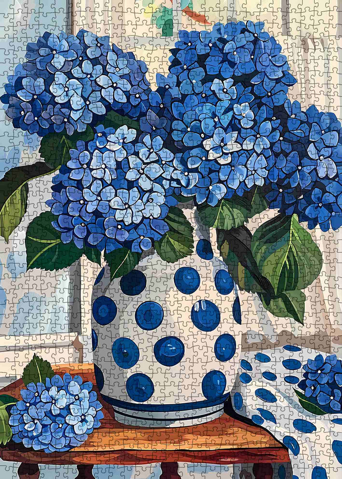 Blue Hydrangea Polka Dot Vase Jigsaw Puzzle