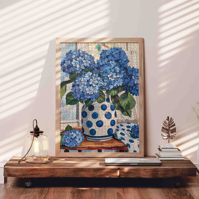 Blue Hydrangea Polka Dot Vase Jigsaw Puzzle