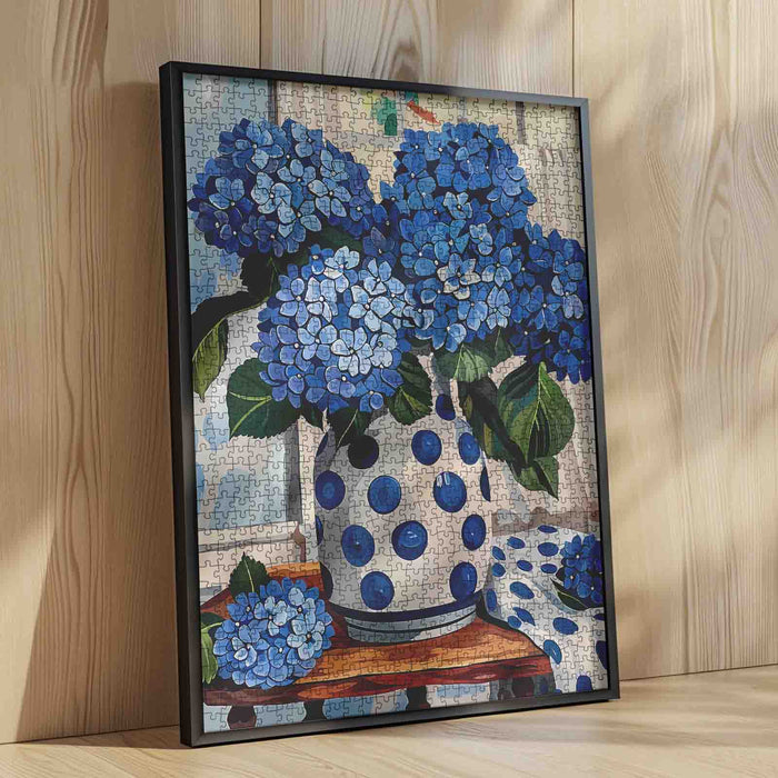 Blue Hydrangea Polka Dot Vase Jigsaw Puzzle