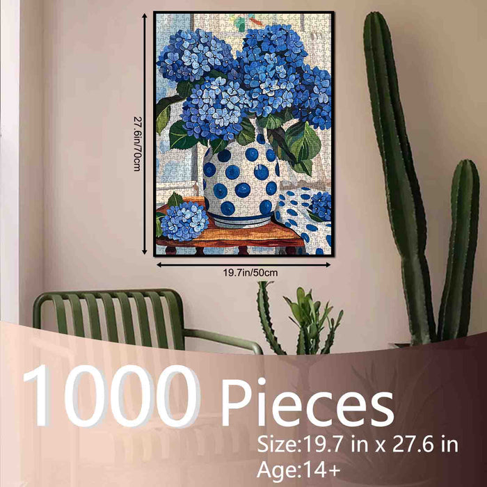 Blue Hydrangea Polka Dot Vase Jigsaw Puzzle
