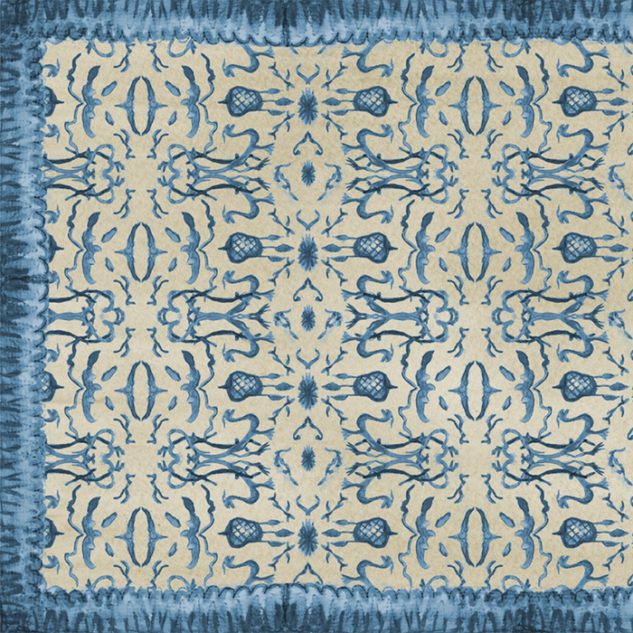Blue & Tan Chinoiserie Vinyl Floor Mat