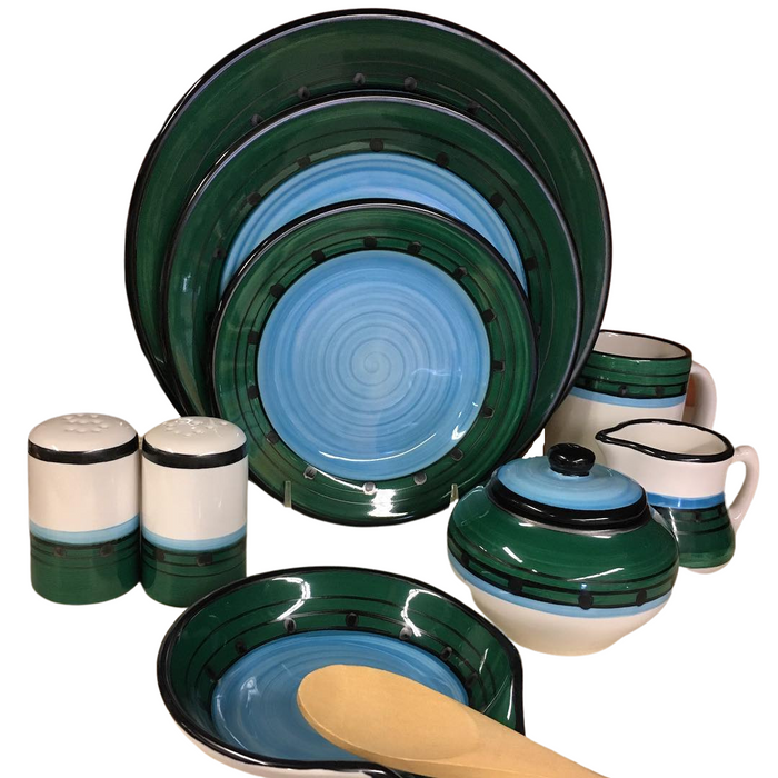 Blue/Green Carousel Sugar & Creamer Set • Coastal Compass Home Decor