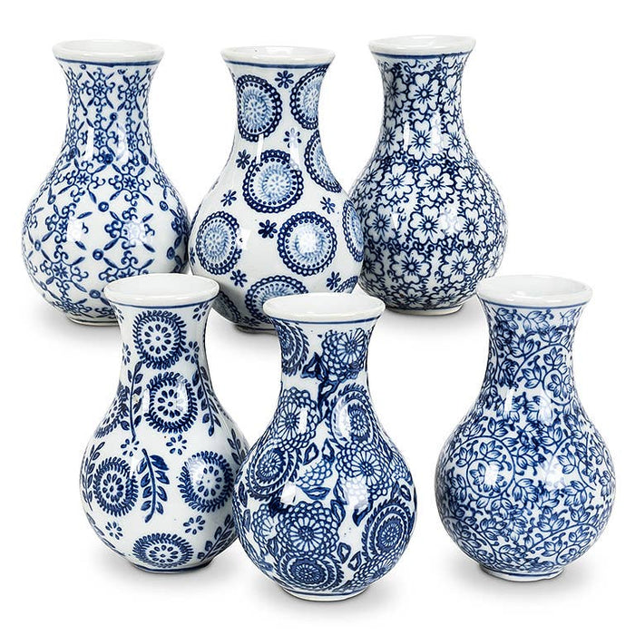 Blue/White Small Bulb Vase - 6Asst - 4.5"H