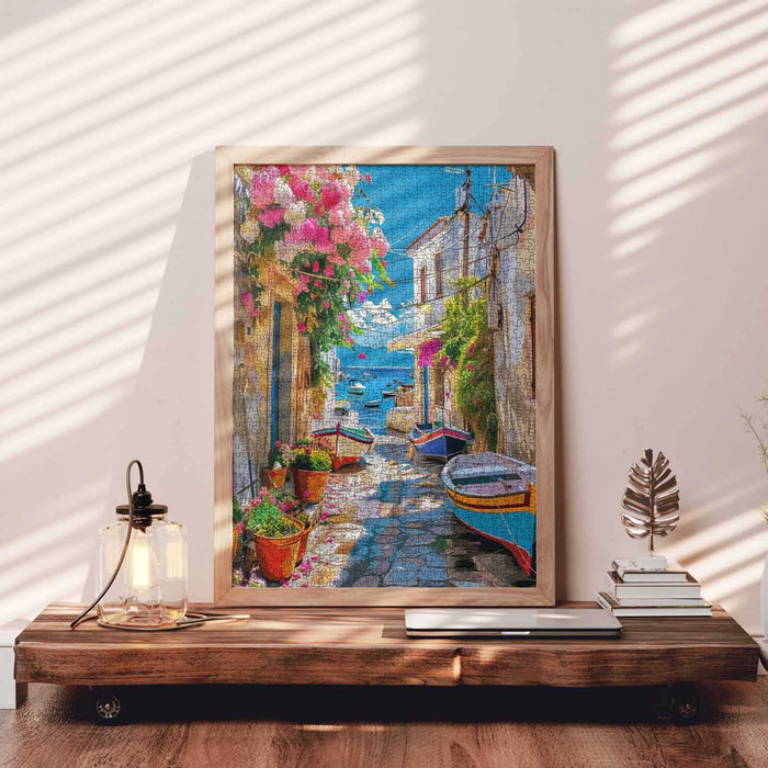 Boats and Bougainvillea Alley Jigsaw Puzzle