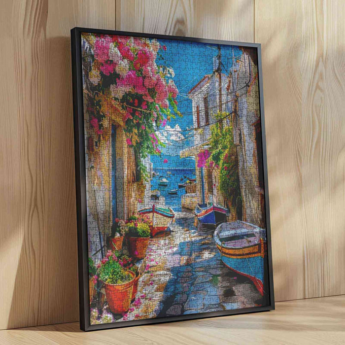 Boats and Bougainvillea Alley Jigsaw Puzzle