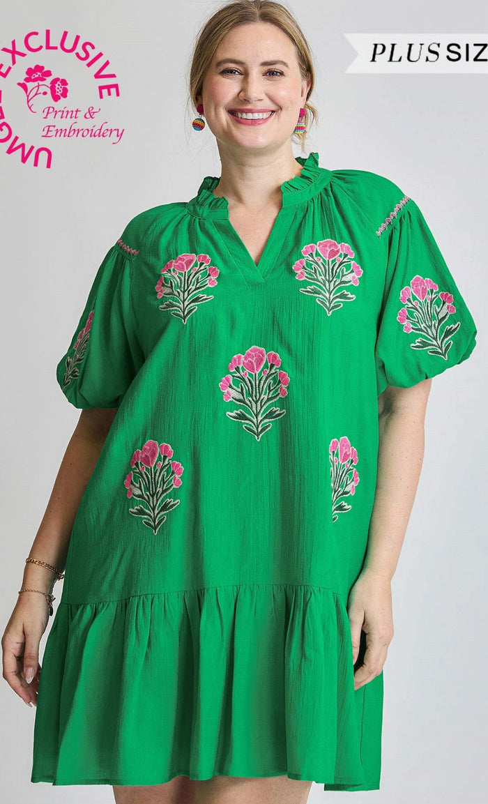 Boho Floral Embroidered Mini Dress