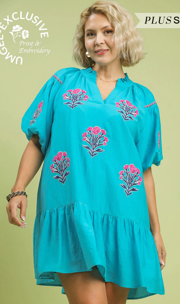 Boho Floral Embroidered Mini Dress