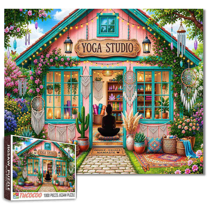 Boho Floral Yoga Studio Retreat Jigsaw Puzzle