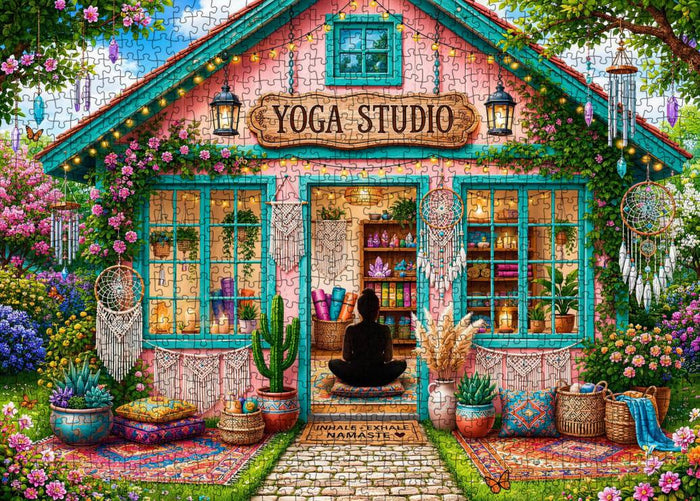 Boho Floral Yoga Studio Retreat Jigsaw Puzzle