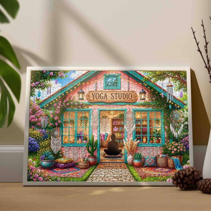 Boho Floral Yoga Studio Retreat Jigsaw Puzzle