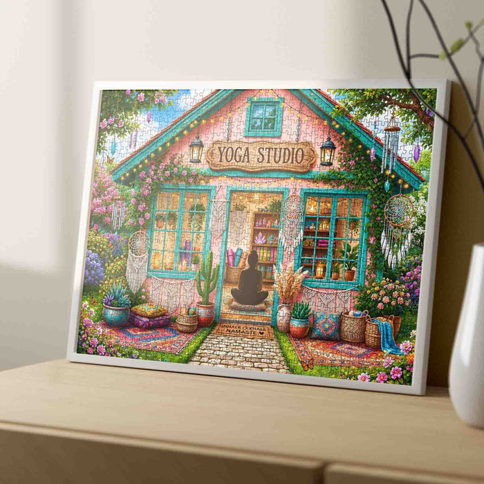 Boho Floral Yoga Studio Retreat Jigsaw Puzzle