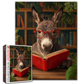 Bookish Donkey in Cozy Library Jigsaw Puzzle