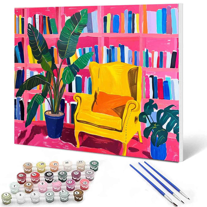 Bright Reading Nook with Yellow Chair Paint by Numbers - Tucocoo