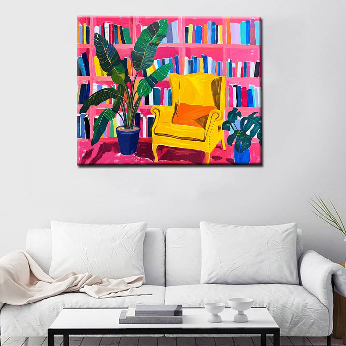 Bright Reading Nook with Yellow Chair Paint by Numbers - Tucocoo