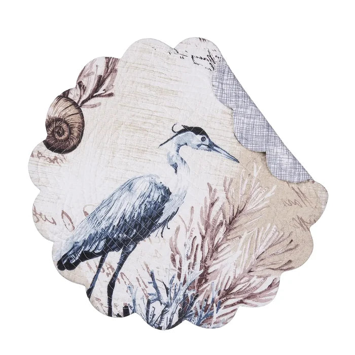 Brunswick Round Placemat - Blue Heron, Coral, Seashells & Starfish - Coastal Compass Home Decor