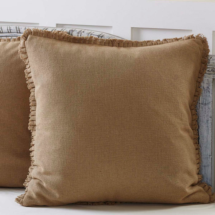 Burlap Natural Fabric Euro Sham w- Fringed Ruffle 26x26