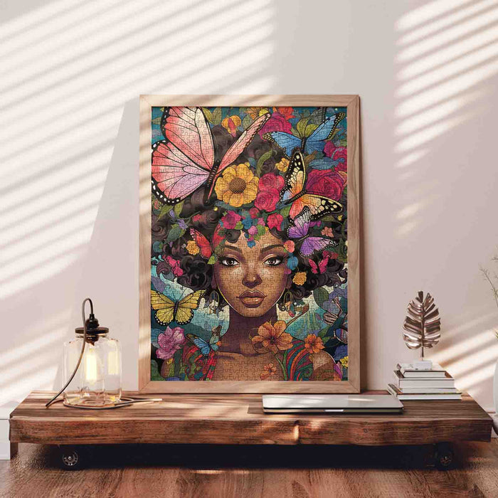 Butterfly Bloom African Beauty Portrait Jigsaw Puzzle
