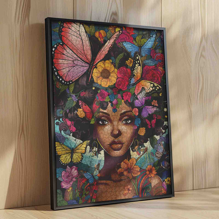 Butterfly Bloom African Beauty Portrait Jigsaw Puzzle