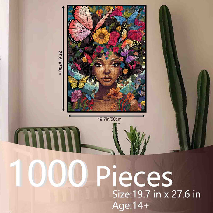 Butterfly Bloom African Beauty Portrait Jigsaw Puzzle
