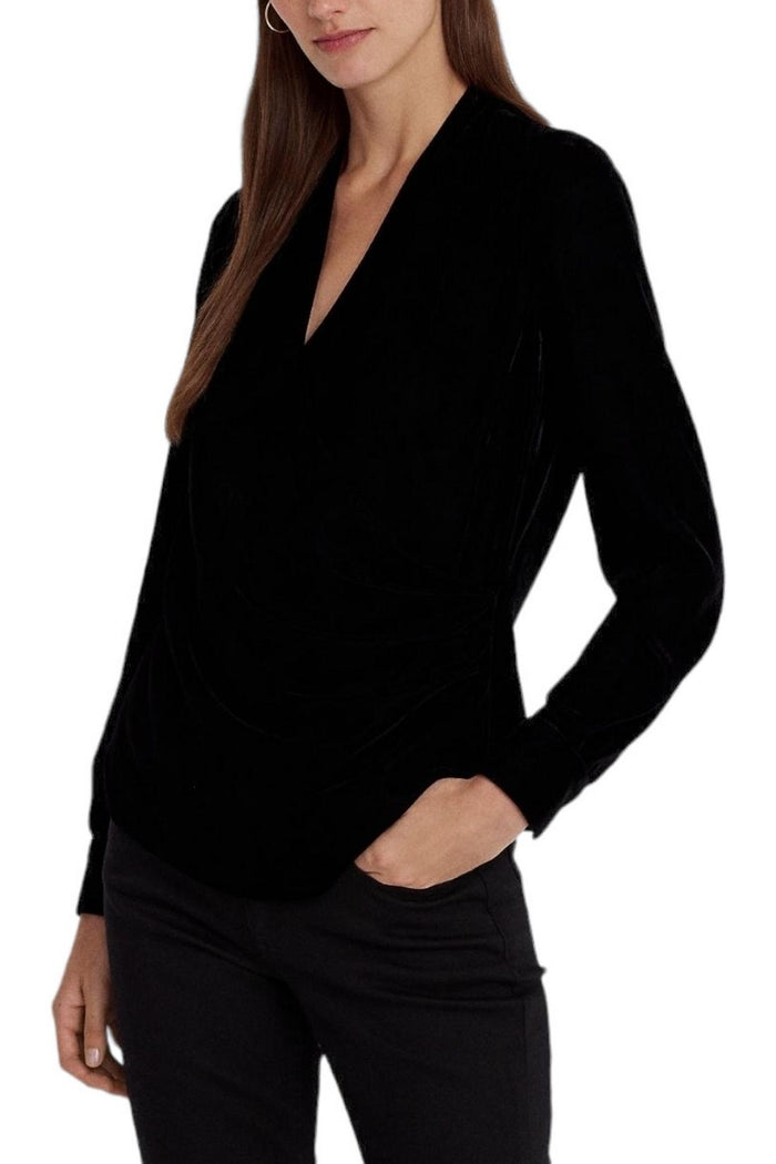 Camicia donna ad incrocio in velluto nero