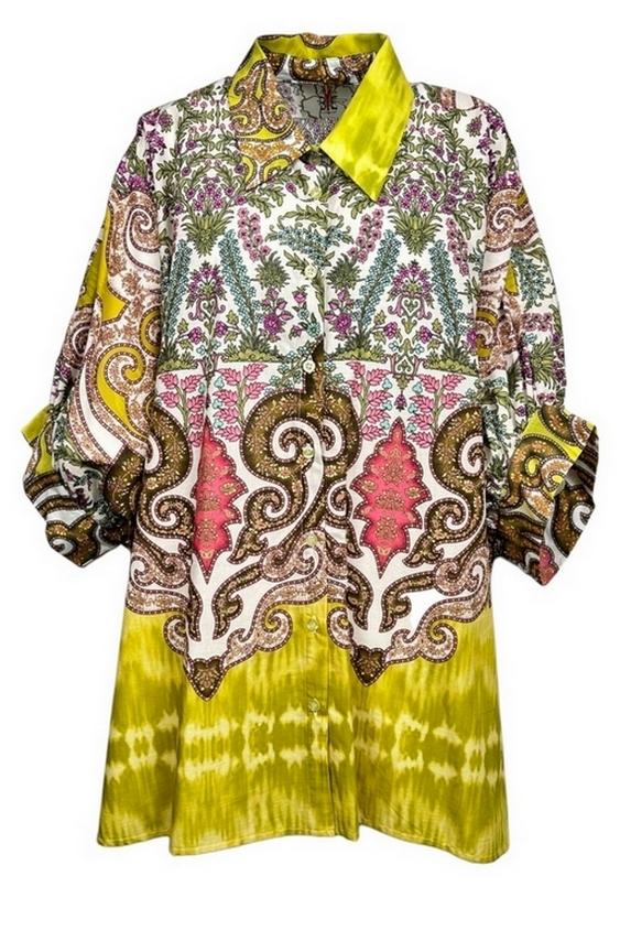 camicia donna over fantasia cachemire acido e multicolor