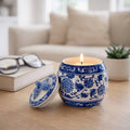 Candle - Blue Ceramic Peony Chinoiserie Lidded, 8.5 Oz