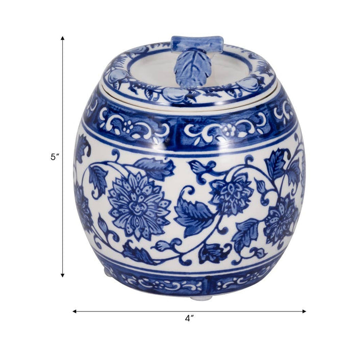 Candle - Blue Ceramic Peony Chinoiserie Lidded, 8.5 Oz
