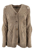 cardigan donna con trafori nocciola