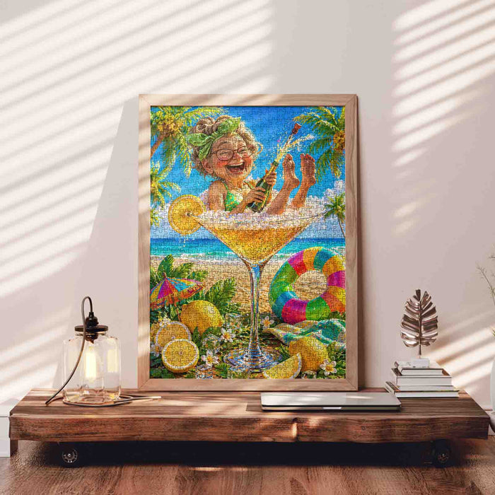 Champagne Grandma Beach Vacation Jigsaw Puzzle