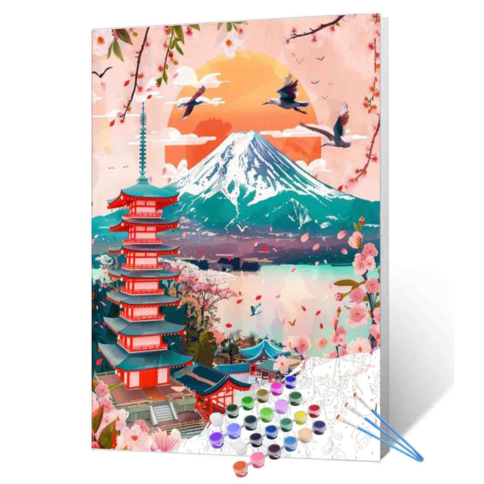 Cherry Blossom Fuji View paint by numbers